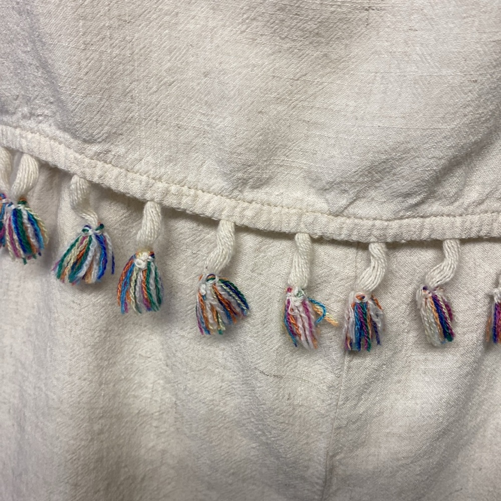 PAPER CRANE Anthropologie Rainbow Fringe Tassel Linen Cream Romper Womens Small - Picture 3 of 8